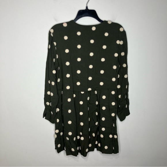 Zara v-neck mini dress olive green with textured polka dots size medium - Picture 9 of 10